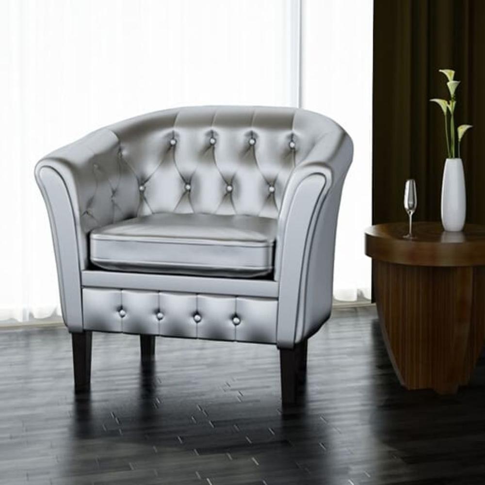 vidaXL Tub Chair Silver Faux Leather, 60708. Picture 4