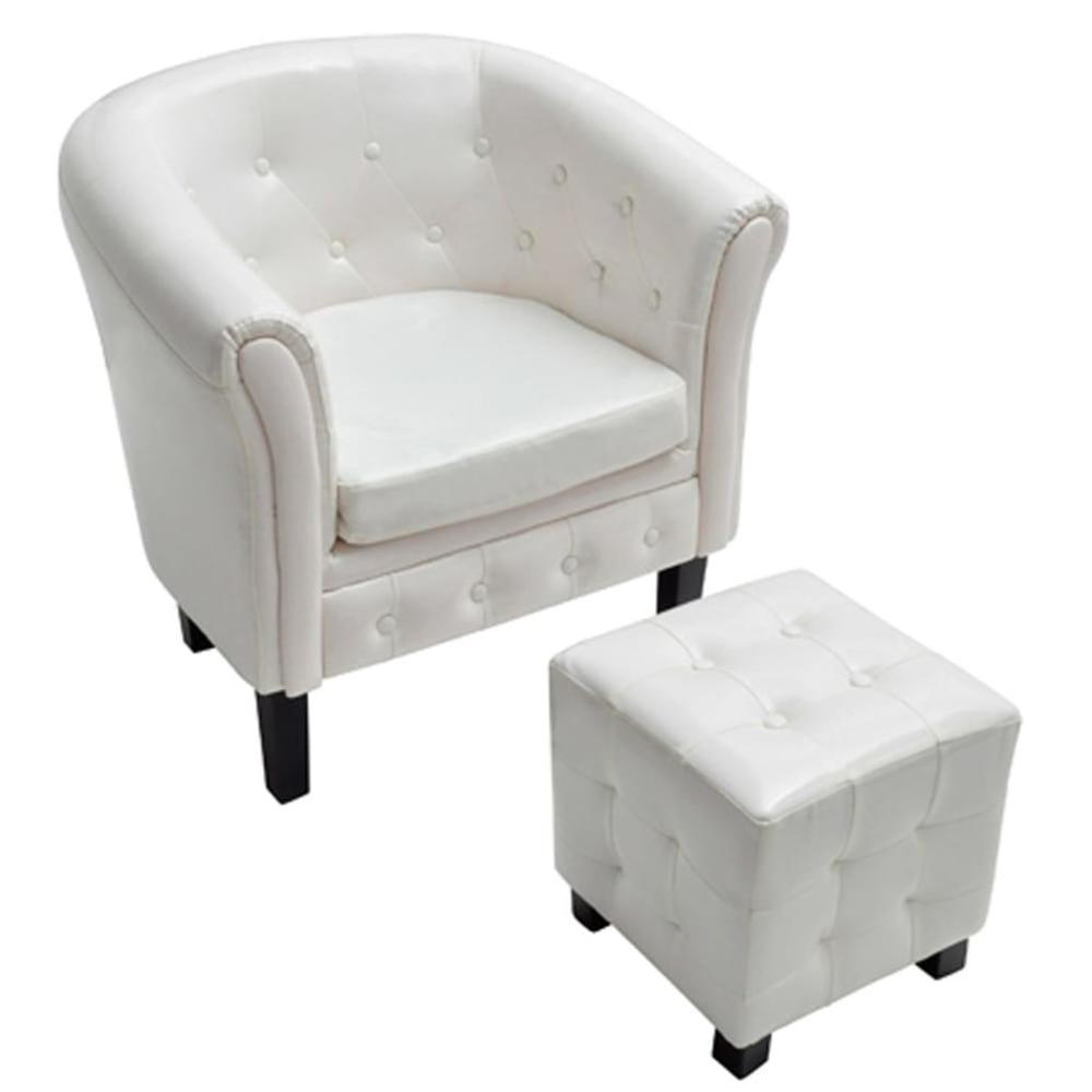 vidaXL Tub Chair with Footstool White Faux Leather, 60711. Picture 2
