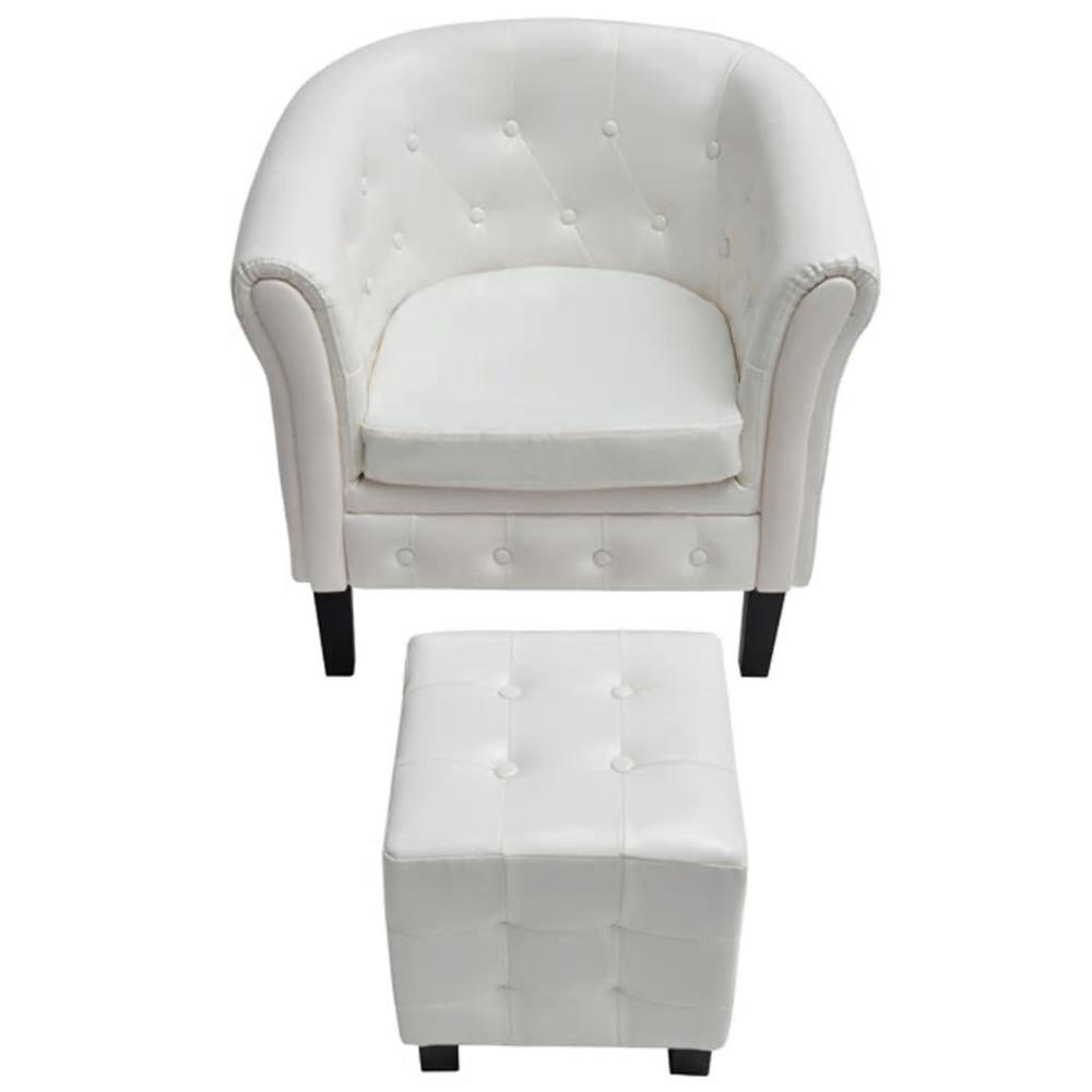 vidaXL Tub Chair with Footstool White Faux Leather, 60711. Picture 3
