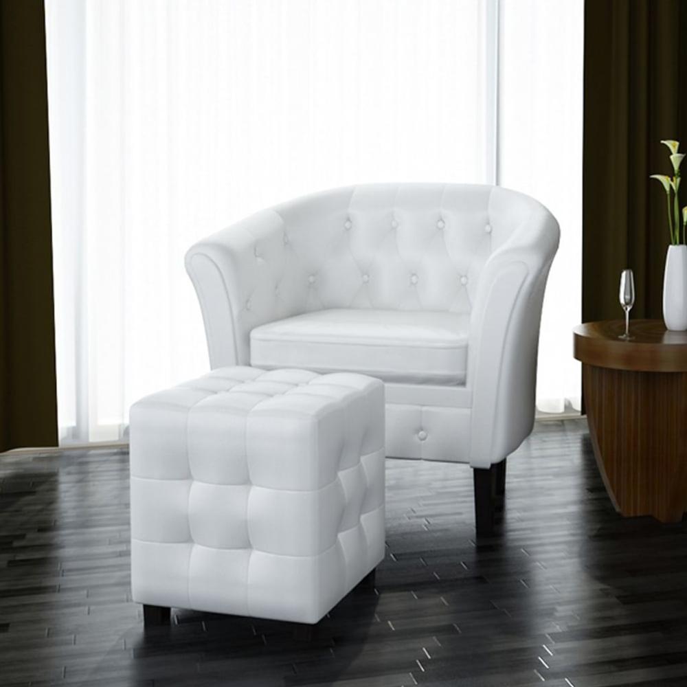 vidaXL Tub Chair with Footstool White Faux Leather, 60711. Picture 1