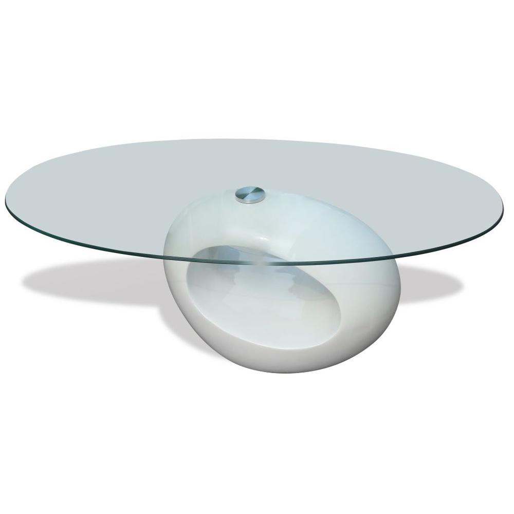 vidaXL Coffee Table with Oval Glass Top High Gloss White, 240318. Picture 1
