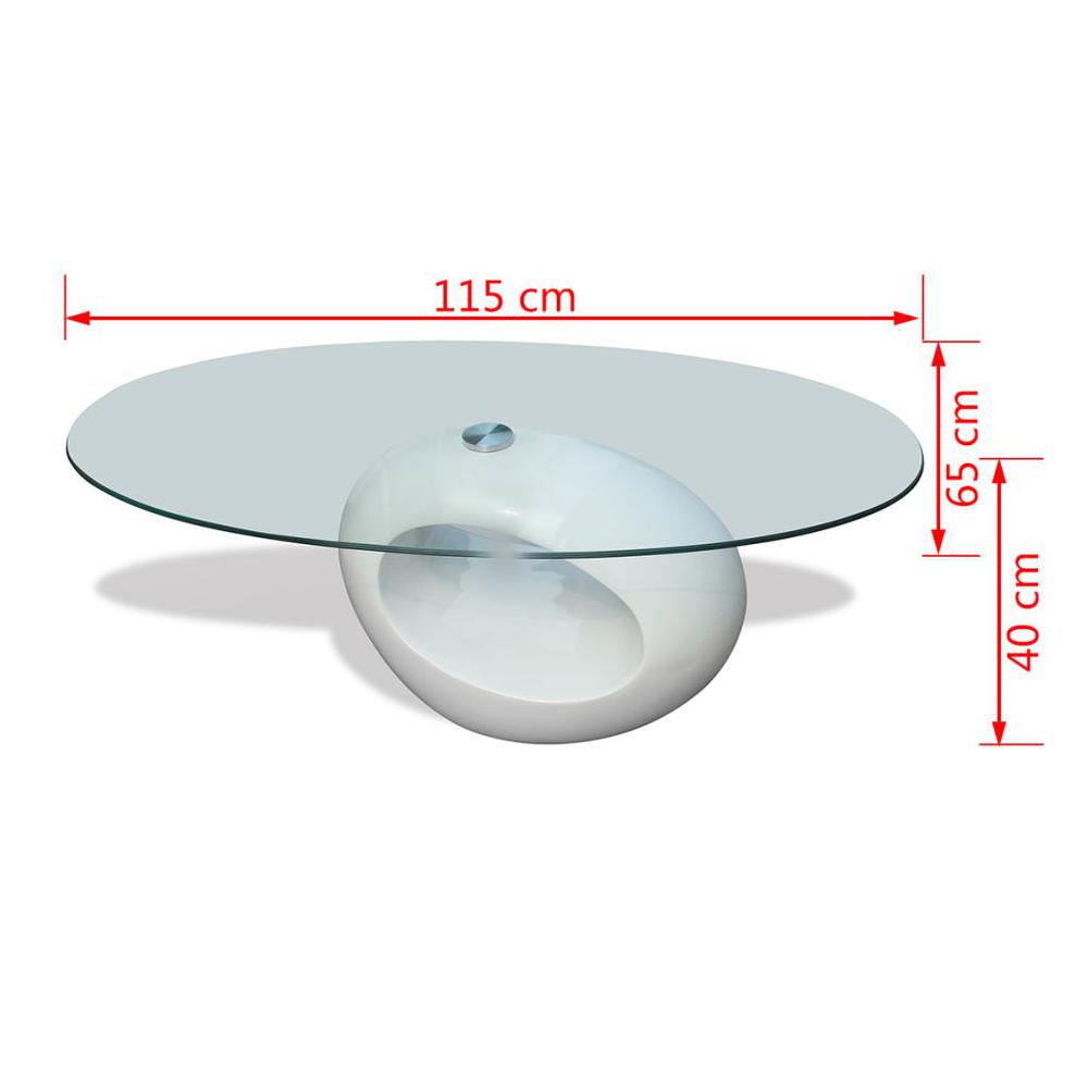 vidaXL Coffee Table with Oval Glass Top High Gloss White, 240318. Picture 5