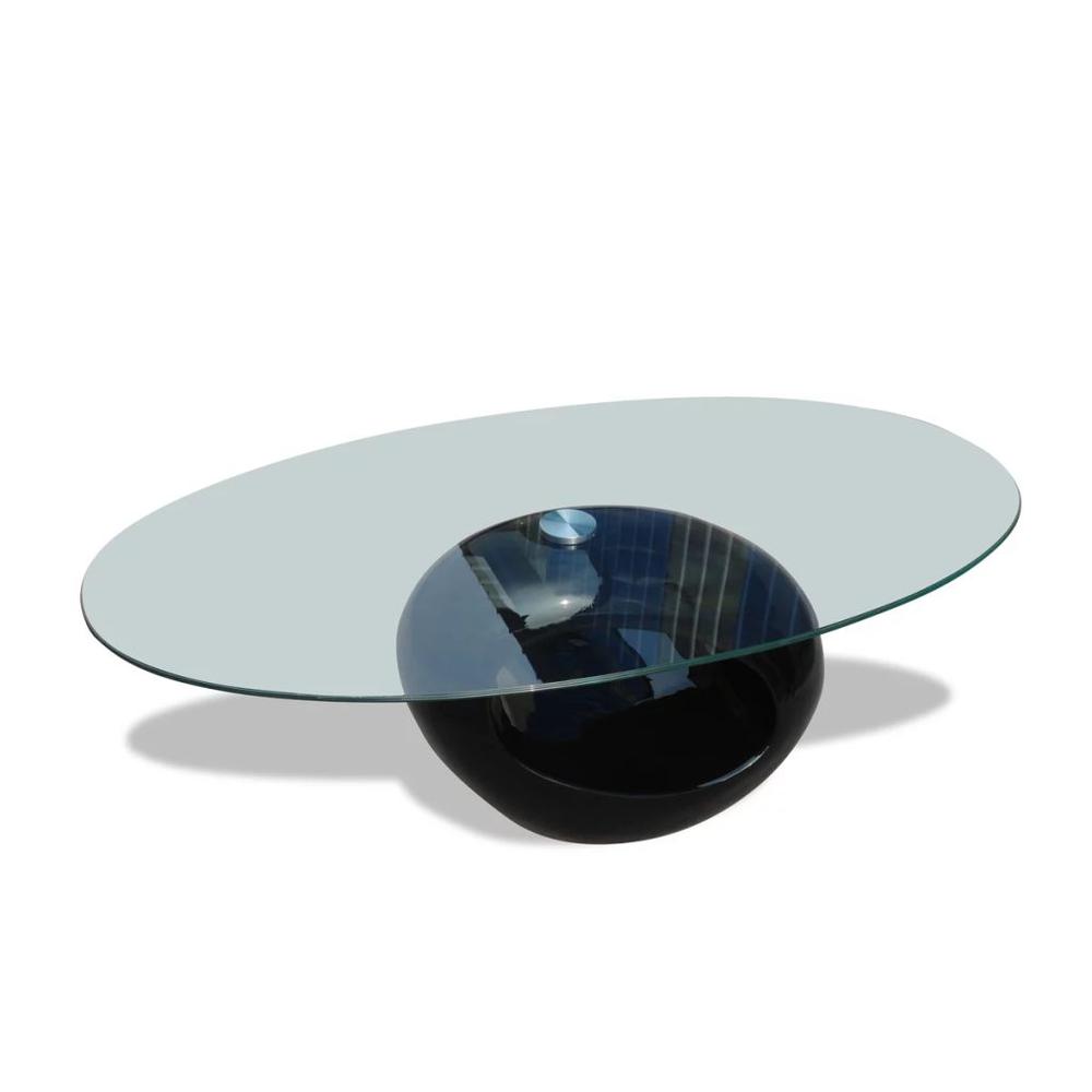 vidaXL Coffee Table with Oval Glass Top High Gloss Black, 240319. Picture 2