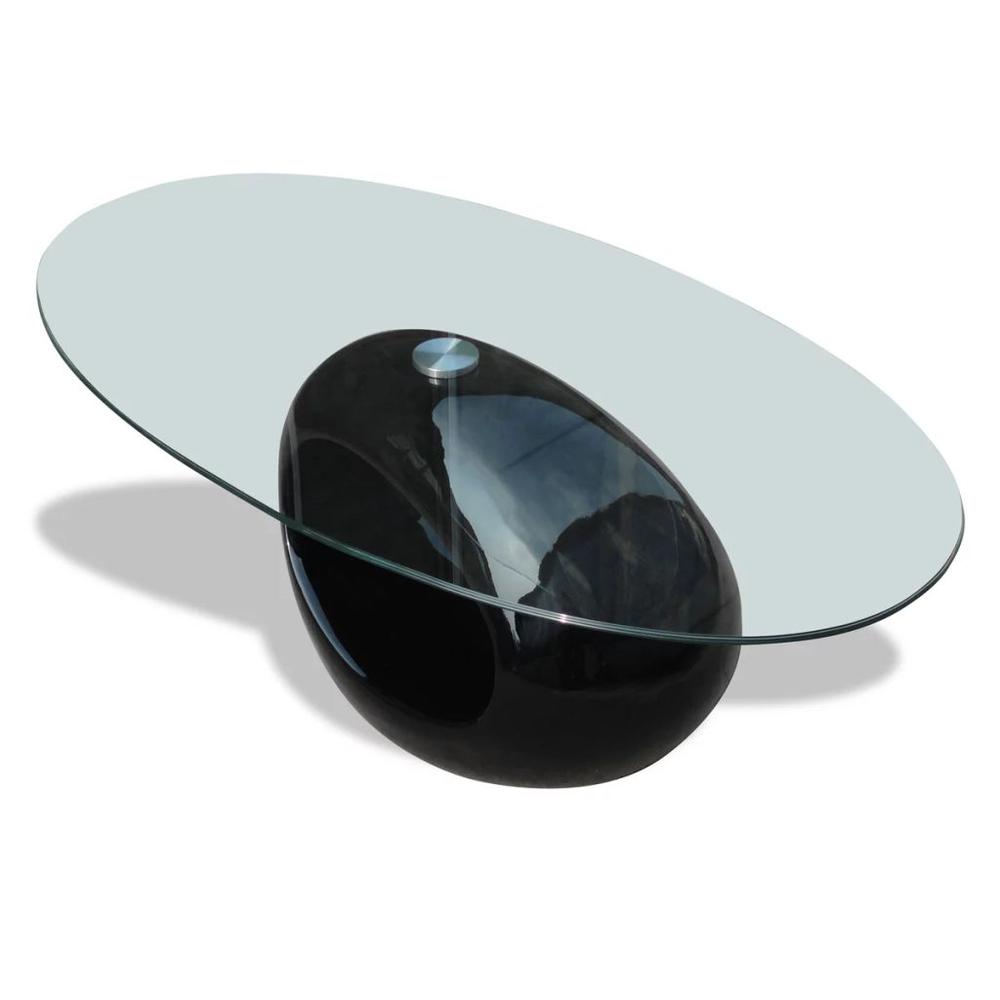 vidaXL Coffee Table with Oval Glass Top High Gloss Black, 240319. Picture 3