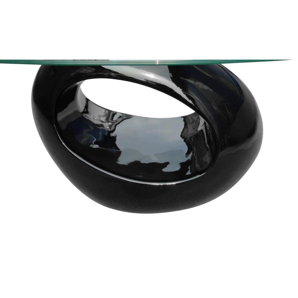 vidaXL Coffee Table with Oval Glass Top High Gloss Black, 240319. Picture 4