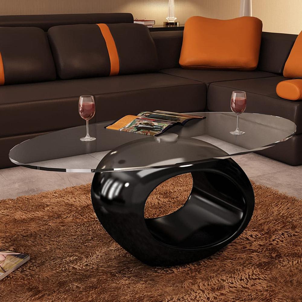 vidaXL Coffee Table with Oval Glass Top High Gloss Black, 240319. Picture 1