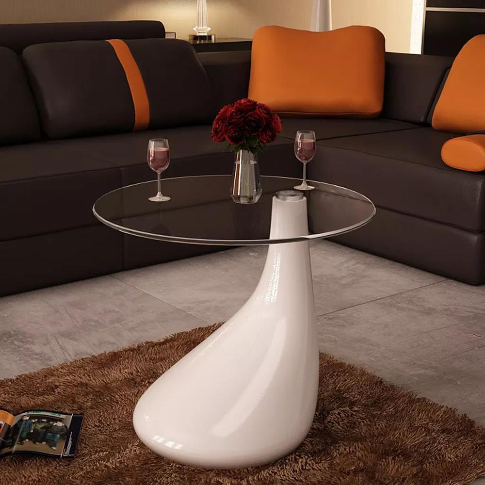 vidaXL Coffee Table with Round Glass Top High Gloss White, 240320. Picture 1