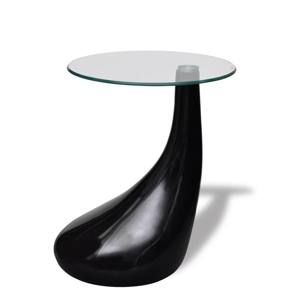 vidaXL Coffee Table with Round Glass Top High Gloss Black, 240321. Picture 2