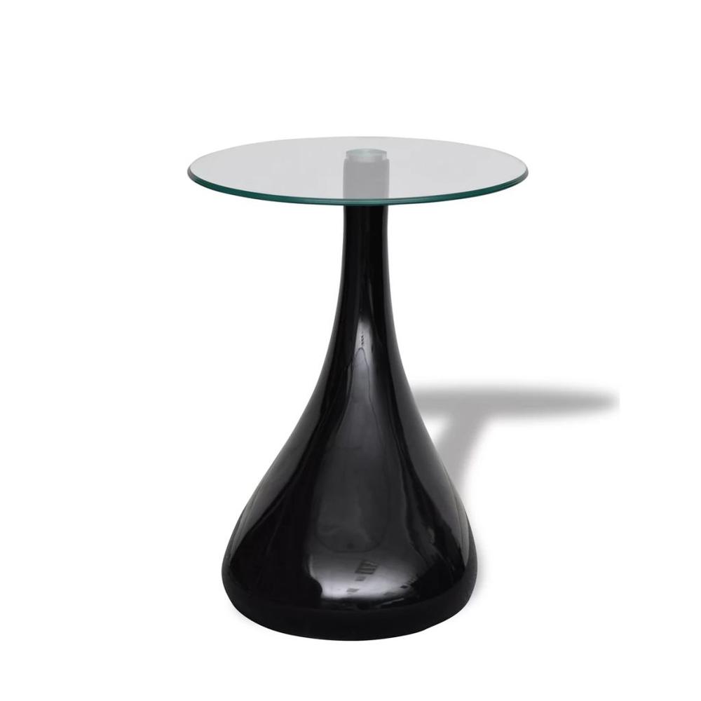 vidaXL Coffee Table with Round Glass Top High Gloss Black, 240321. Picture 3