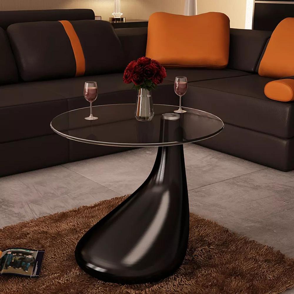 vidaXL Coffee Table with Round Glass Top High Gloss Black, 240321. Picture 1