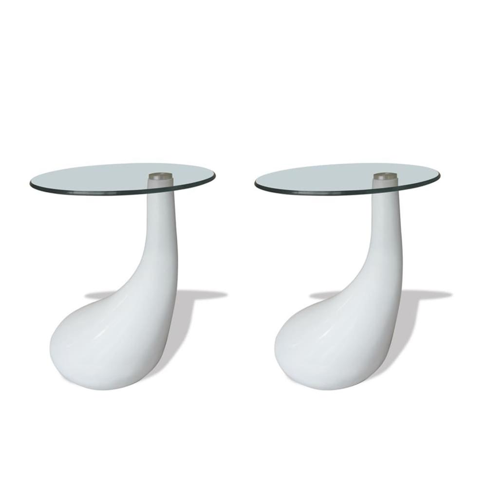 vidaXL Coffee Tables 2 pcs with Round Glass Top High Gloss White, 240322. Picture 2