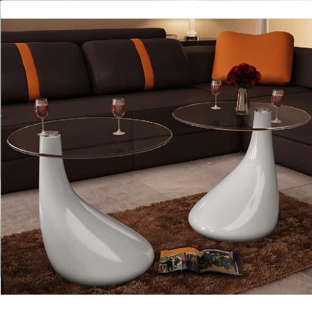 vidaXL Coffee Tables 2 pcs with Round Glass Top High Gloss White, 240322. Picture 1