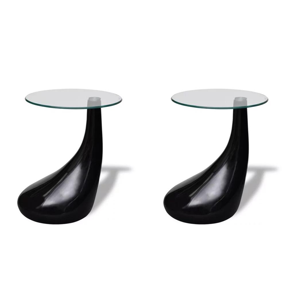 vidaXL Coffee Tables 2 pcs with Round Glass Top High Gloss Black, 240323. Picture 2