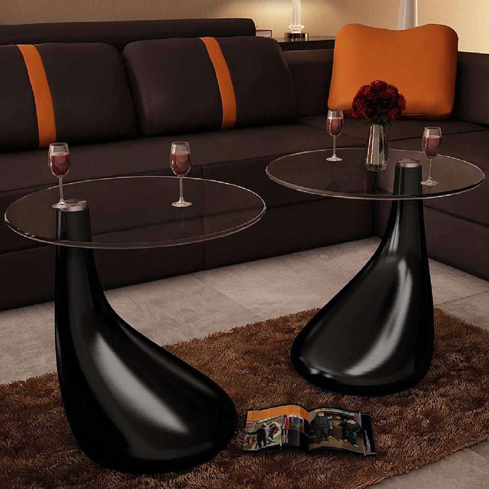 vidaXL Coffee Tables 2 pcs with Round Glass Top High Gloss Black, 240323. Picture 1