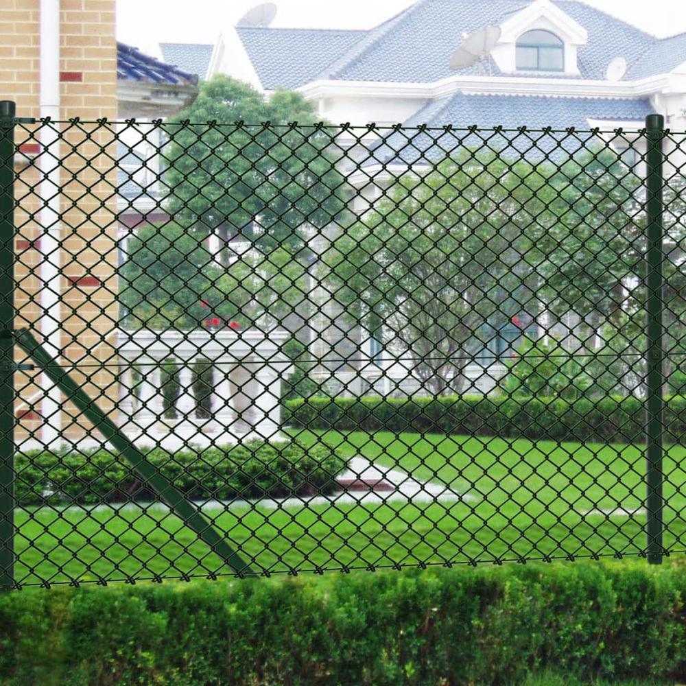 vidaXL Chain Link Fence with Posts Steel 59.1" x 590.6" Green, 140355. The main picture.