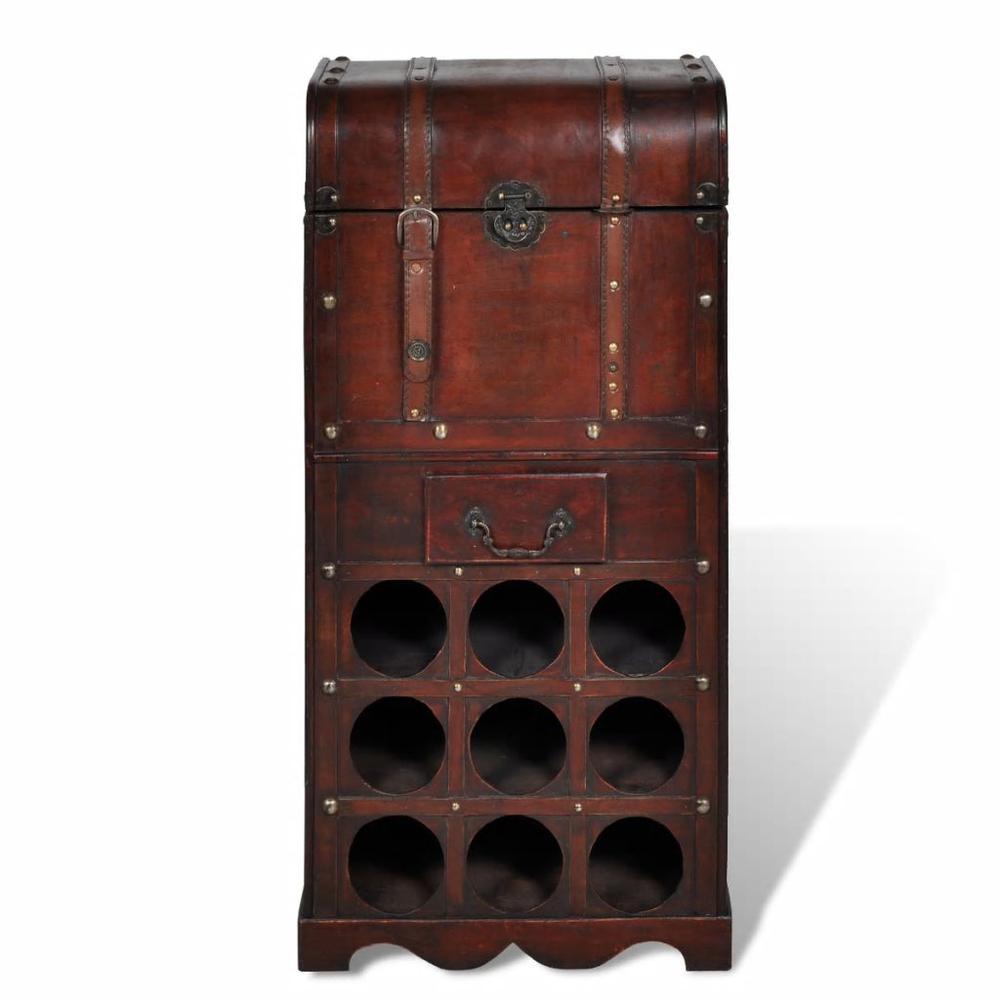 vidaXL Wooden Wine Rack for 9 Bottles with Storage, 240506. Picture 2