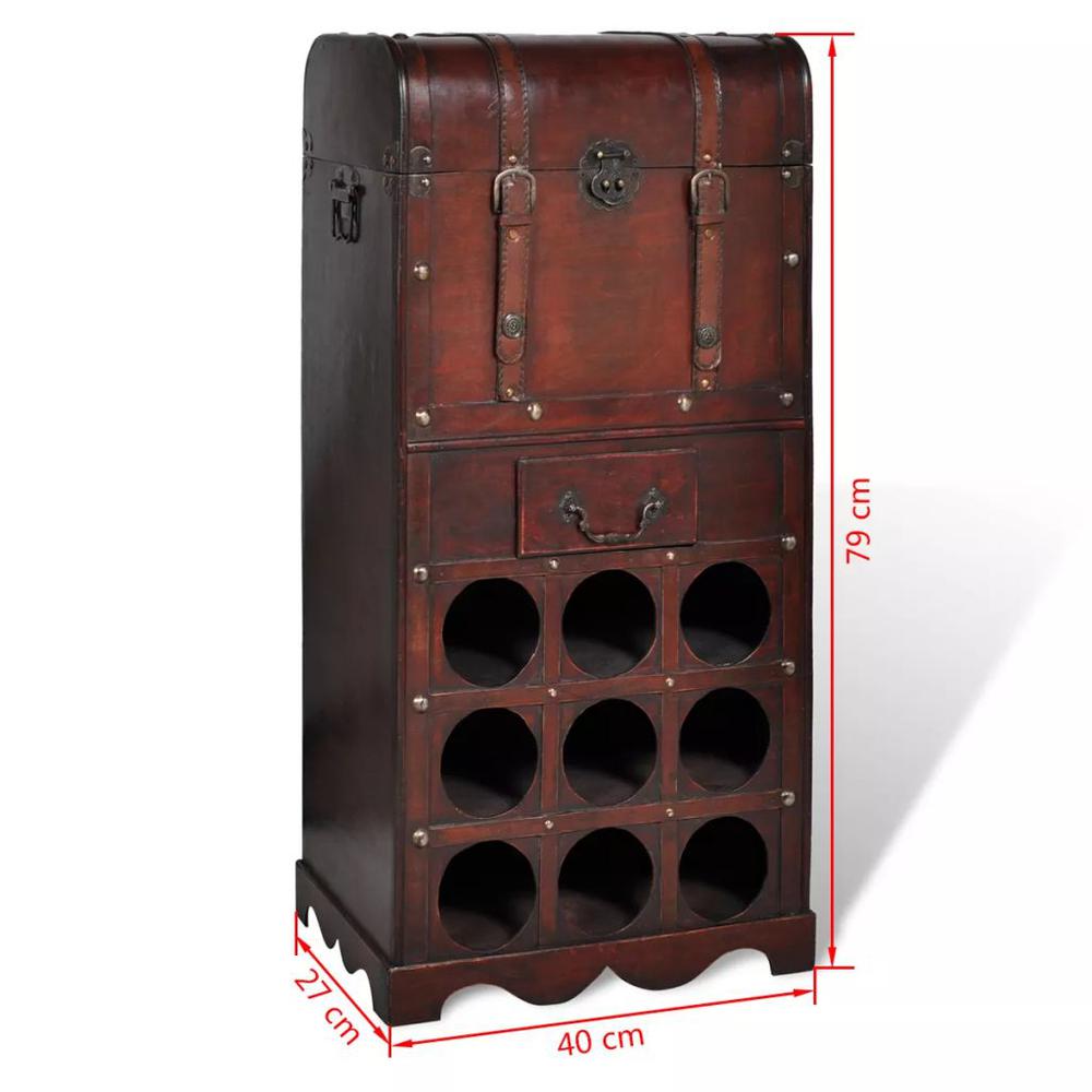 vidaXL Wooden Wine Rack for 9 Bottles with Storage, 240506. Picture 4
