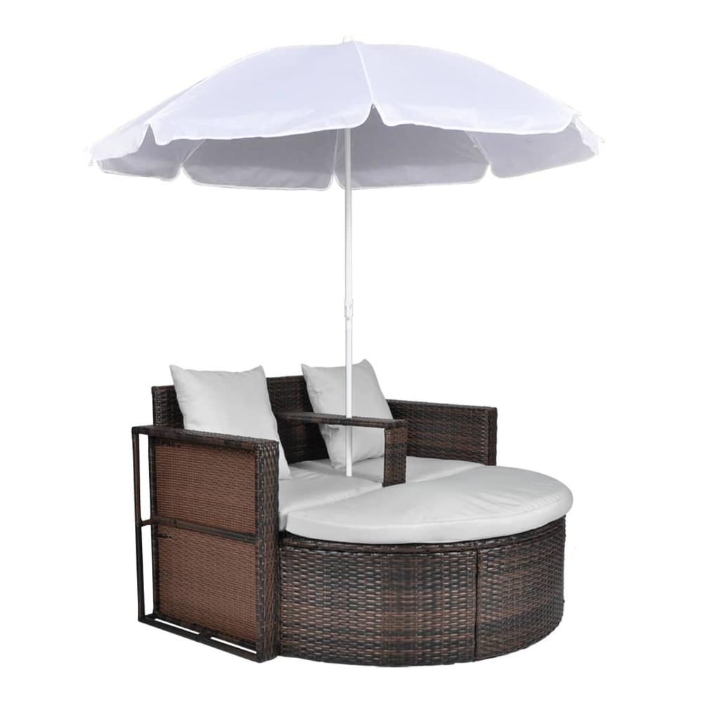 vidaXL Garden Bed with Parasol Brown Poly Rattan, 40734. Picture 2