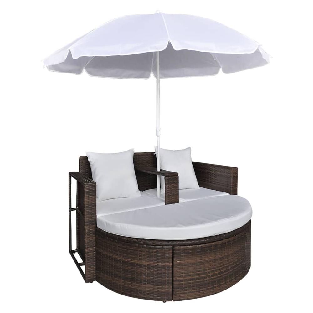 vidaXL Garden Bed with Parasol Brown Poly Rattan, 40734. Picture 5