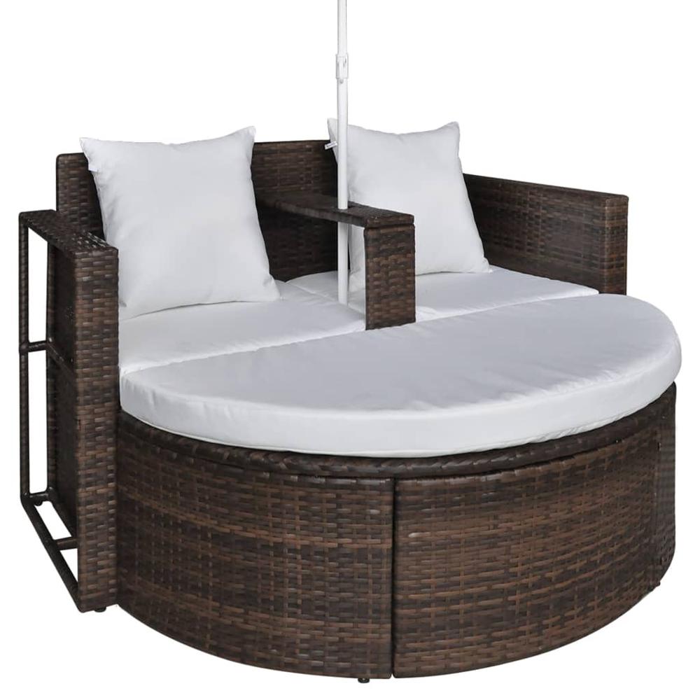 vidaXL Garden Bed with Parasol Brown Poly Rattan, 40734. Picture 6