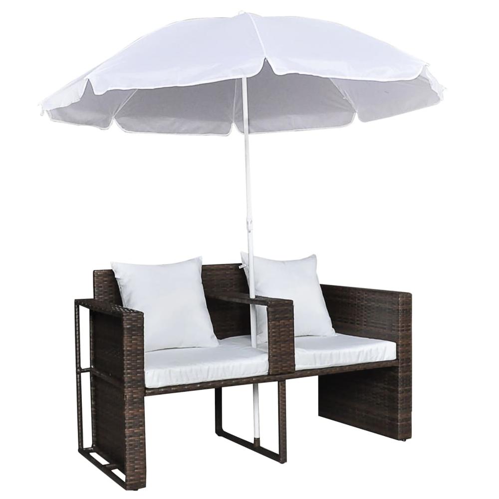 vidaXL Garden Bed with Parasol Brown Poly Rattan, 40734. Picture 7
