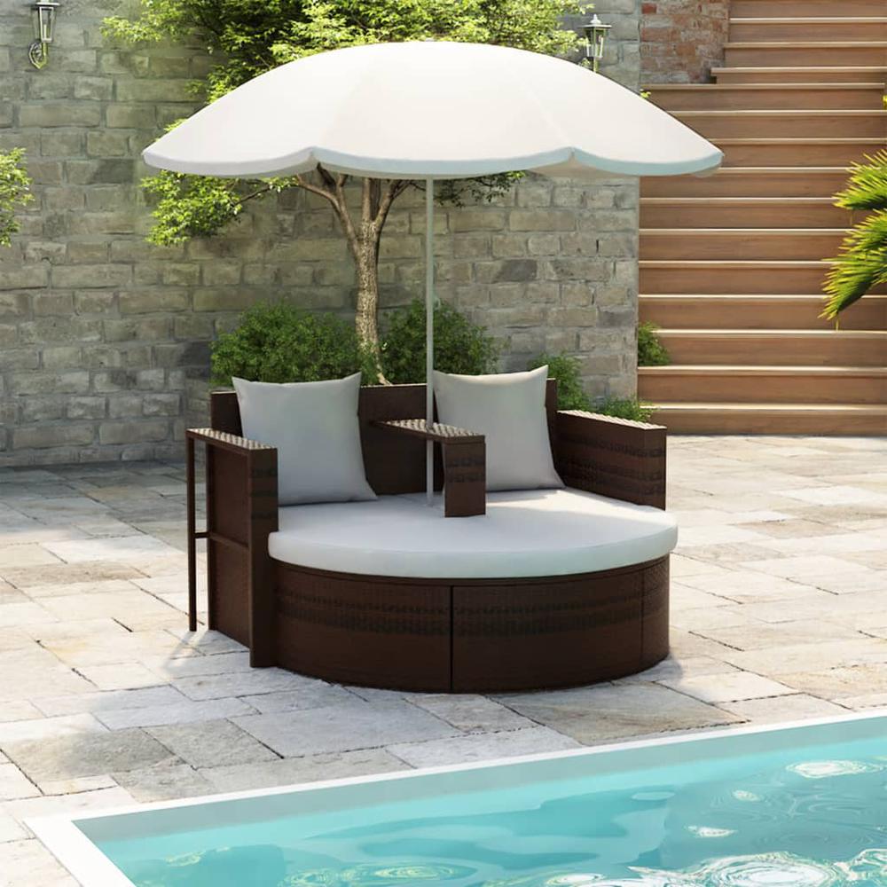 vidaXL Garden Bed with Parasol Brown Poly Rattan, 40734. Picture 1
