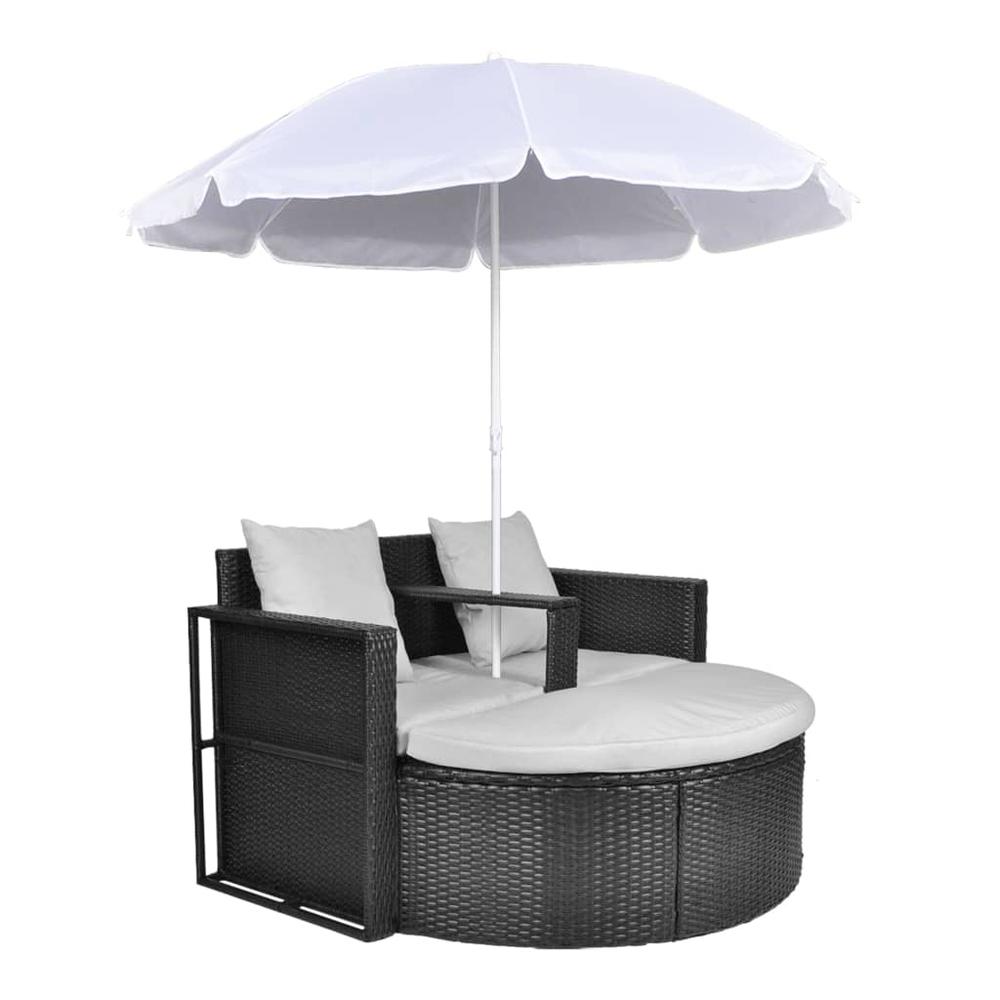 vidaXL Garden Bed with Parasol Black Poly Rattan, 40735. Picture 2