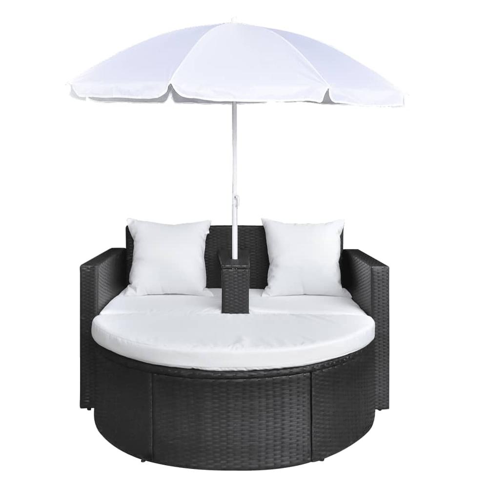 vidaXL Garden Bed with Parasol Black Poly Rattan, 40735. Picture 4