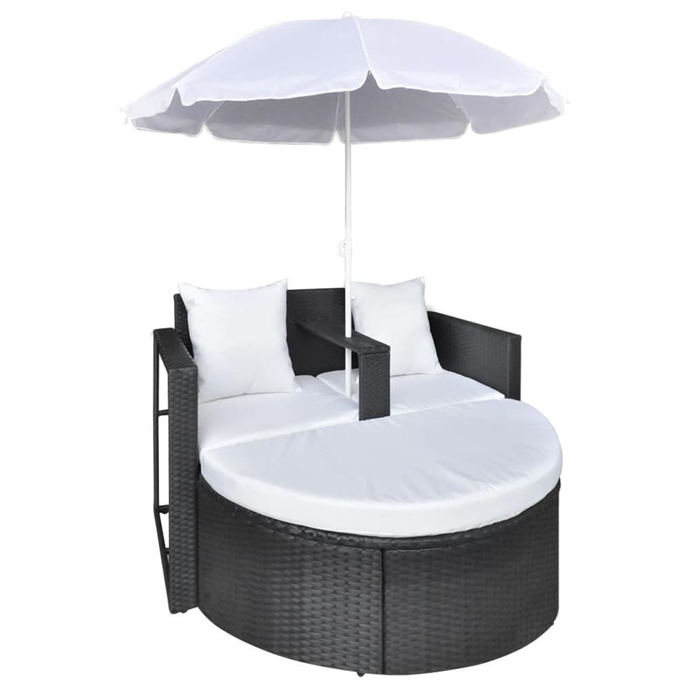 vidaXL Garden Bed with Parasol Black Poly Rattan, 40735. Picture 5
