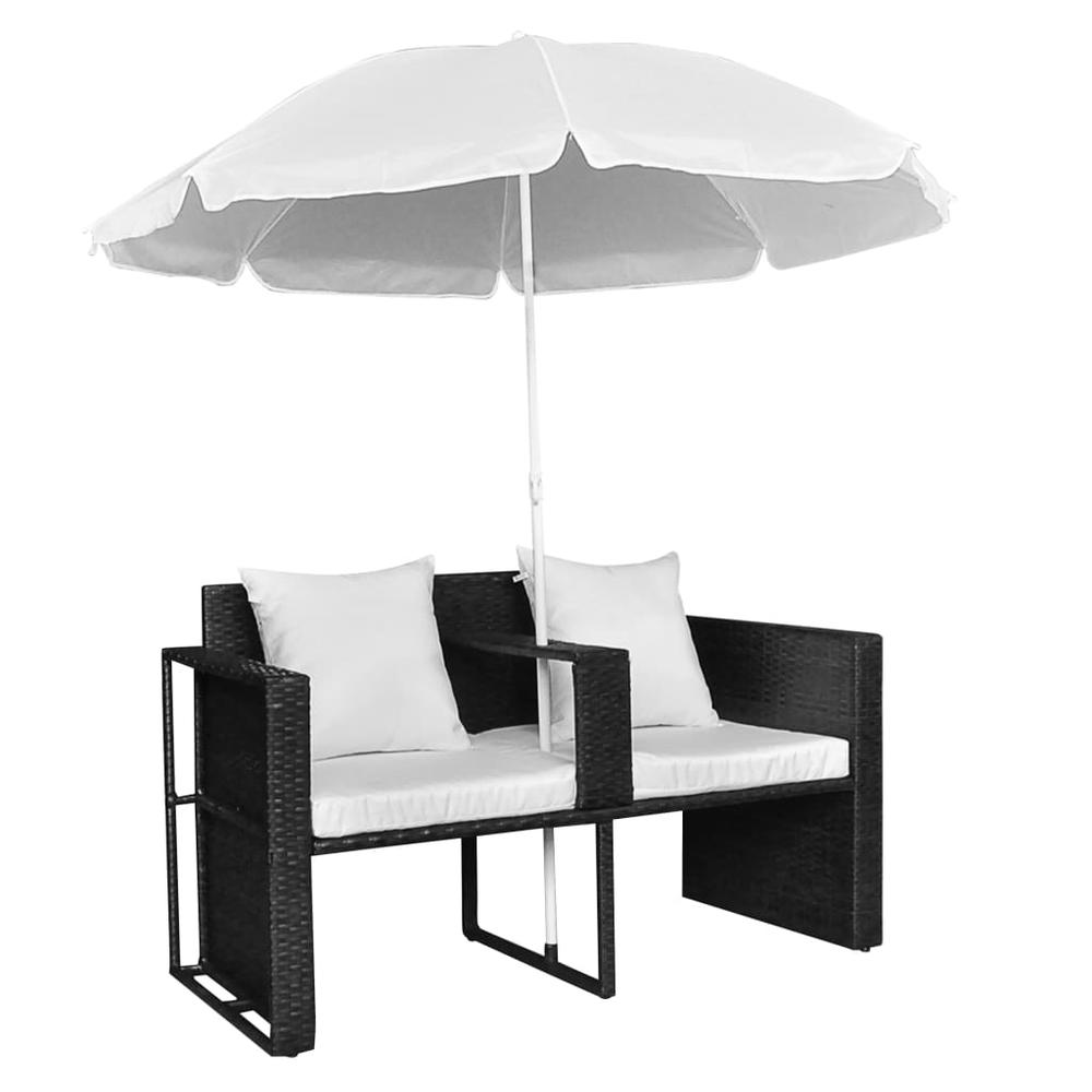 vidaXL Garden Bed with Parasol Black Poly Rattan, 40735. Picture 6