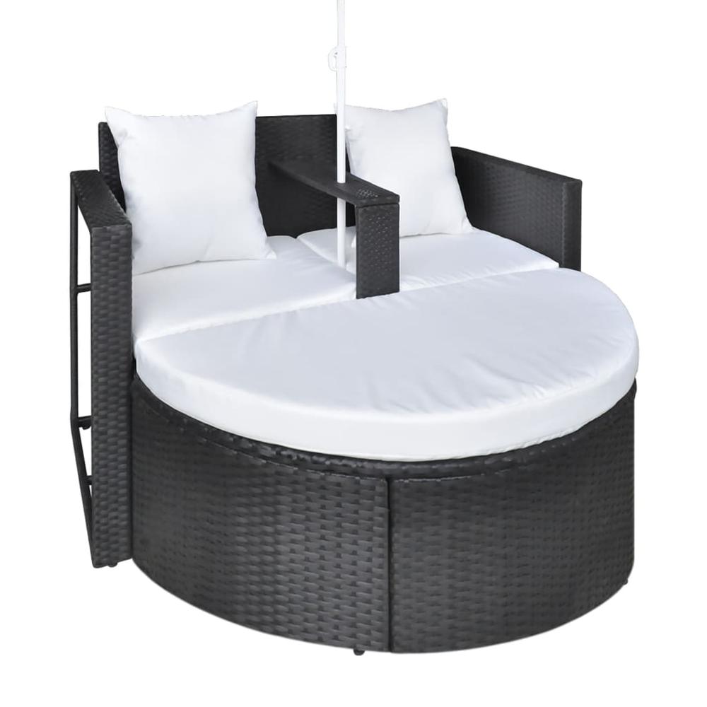 vidaXL Garden Bed with Parasol Black Poly Rattan, 40735. Picture 7