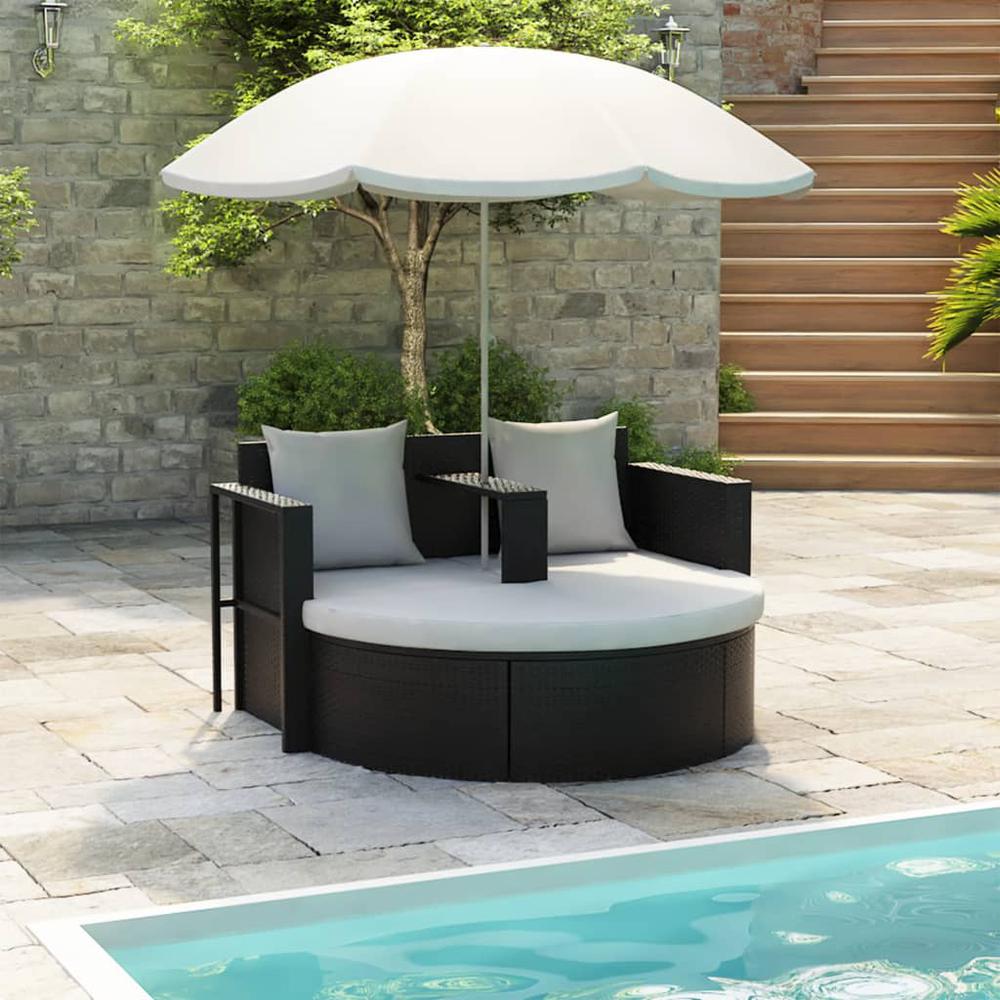 vidaXL Garden Bed with Parasol Black Poly Rattan, 40735. Picture 1
