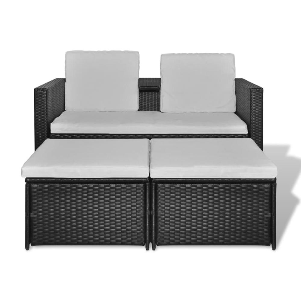 vidaXL 4 Piece Patio Lounge Set with Cushions Poly Rattan Black, 40737. Picture 5
