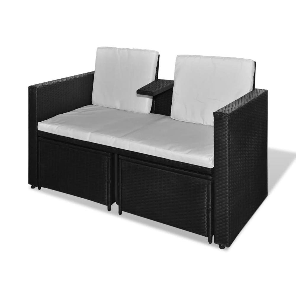 vidaXL 4 Piece Patio Lounge Set with Cushions Poly Rattan Black, 40737. Picture 6