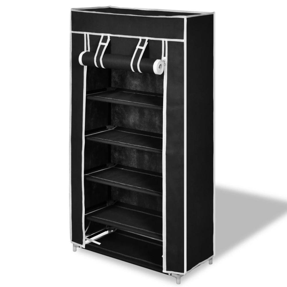 Fabric Shoe Cabinet with Cover 23" x 11" x 42" Black, 240503. Picture 1
