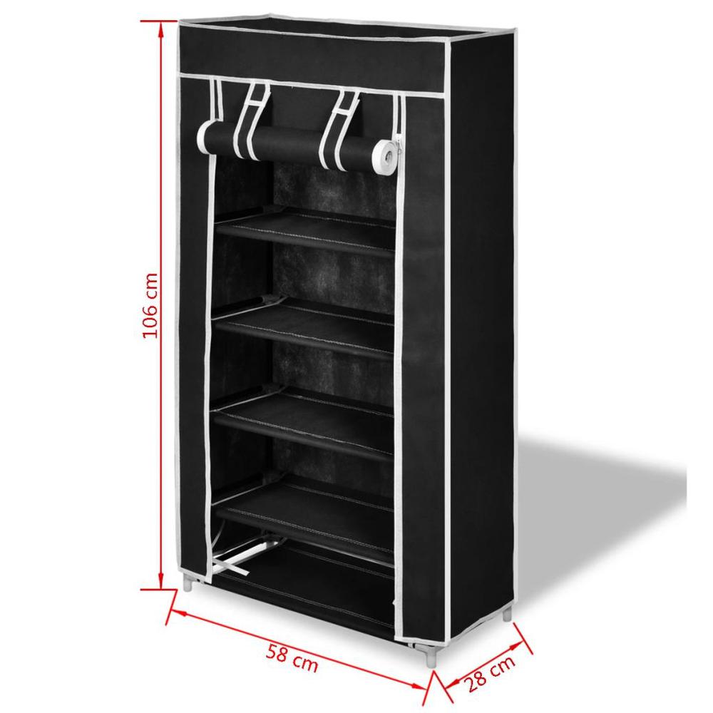 Fabric Shoe Cabinet with Cover 23" x 11" x 42" Black, 240503. Picture 7