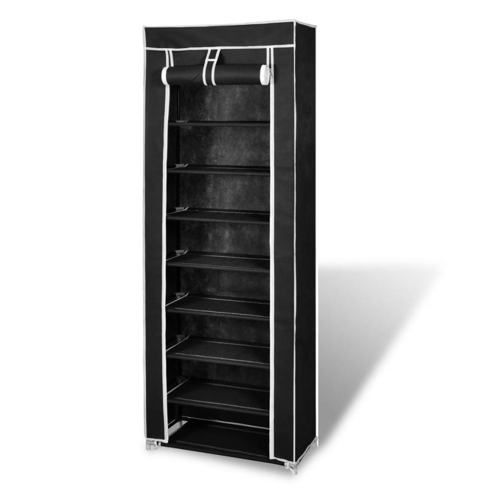 Fabric Shoe Cabinet with Cover 22" x 11" x 64" Black, 240491. Picture 1