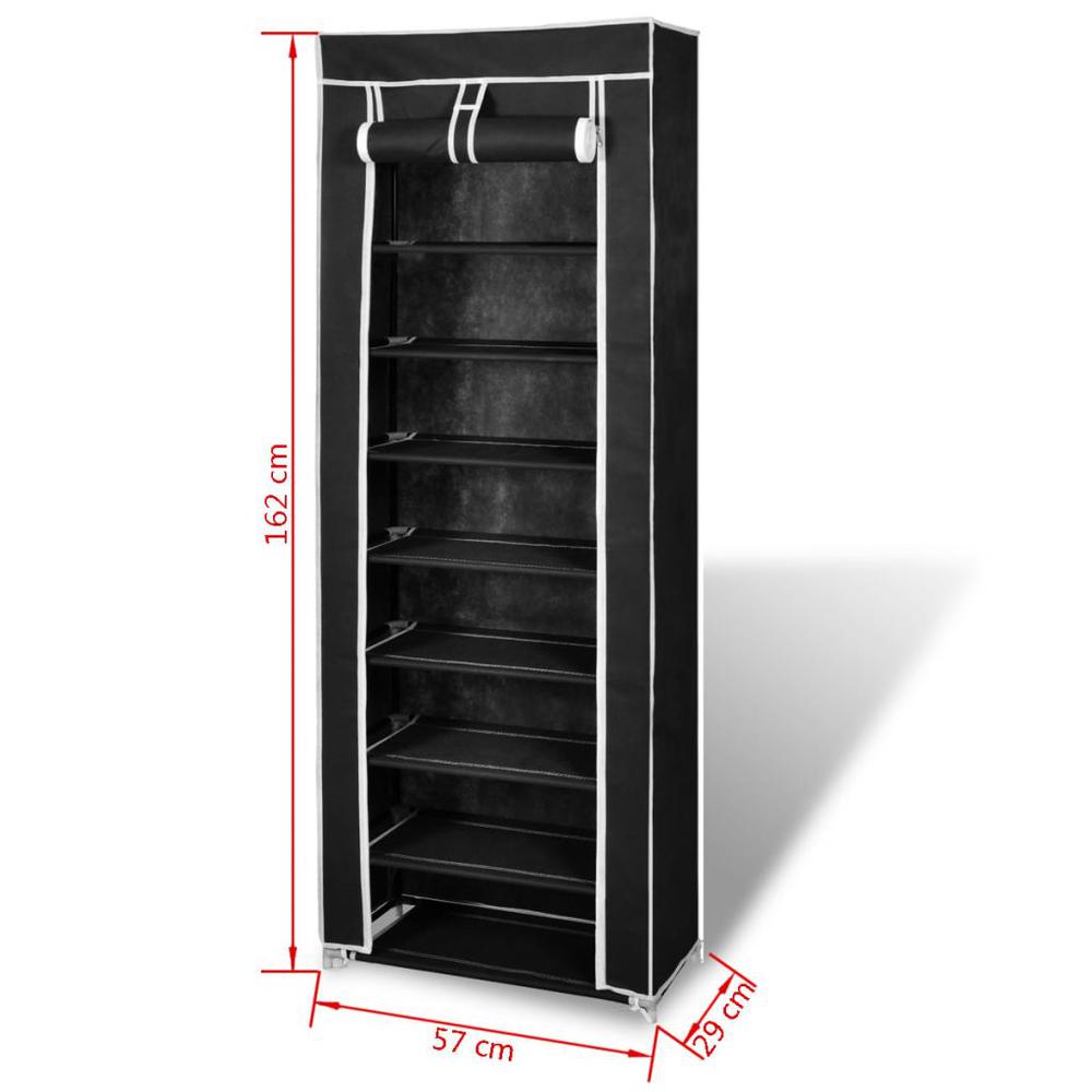 Fabric Shoe Cabinet with Cover 22" x 11" x 64" Black, 240491. Picture 7