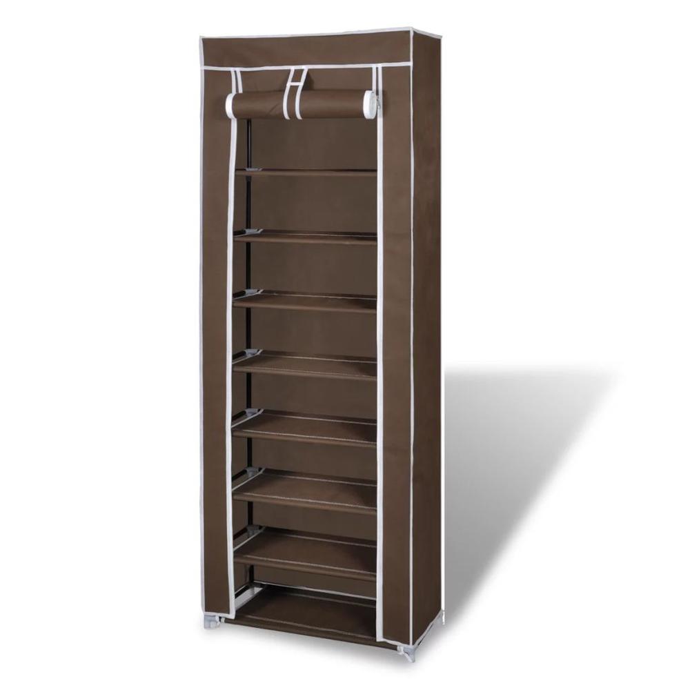 Fabric Shoe Cabinet with Cover 22" x 11" x 64" Brown, 240492. Picture 1
