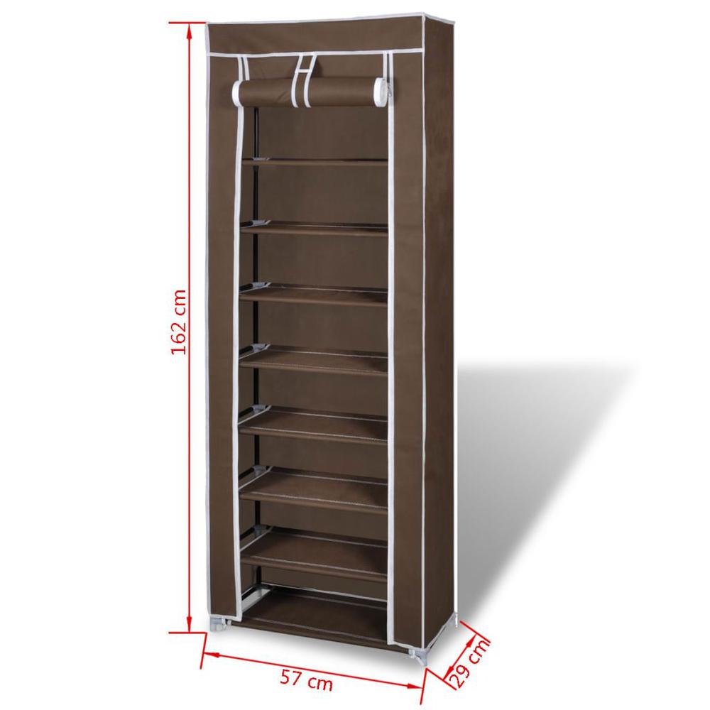 Fabric Shoe Cabinet with Cover 22" x 11" x 64" Brown, 240492. Picture 7