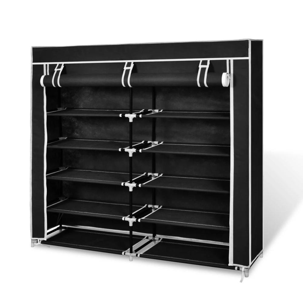 vidaXL Fabric Shoe Cabinet with Cover 45" x 11" x 43" Black, 240493. Picture 1