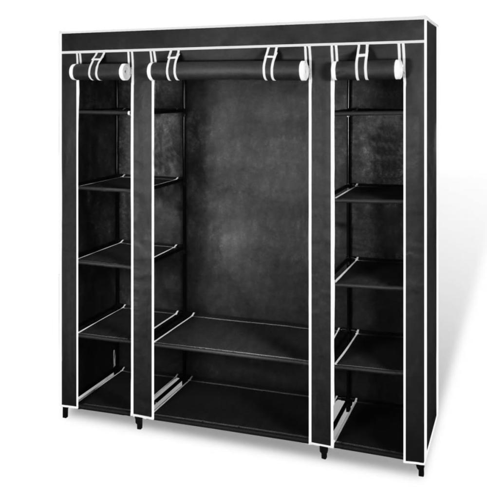 vidaXL Fabric Wardrobe with Compartments and Rods 17.7"x59"x69" Black, 240495. Picture 1