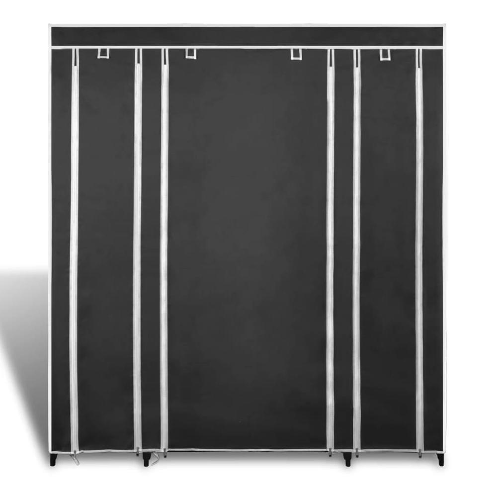 vidaXL Fabric Wardrobe with Compartments and Rods 17.7"x59"x69" Black, 240495. Picture 3