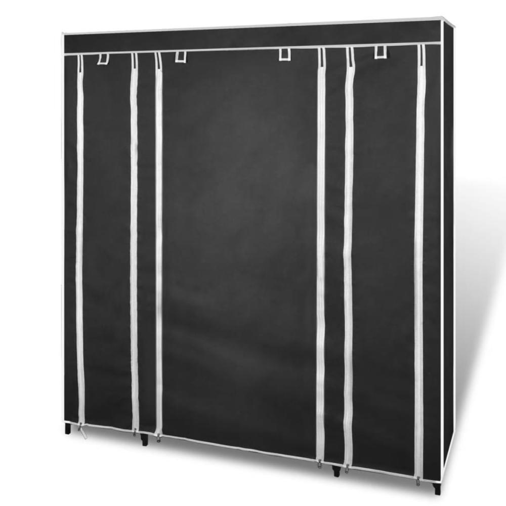 vidaXL Fabric Wardrobe with Compartments and Rods 17.7"x59"x69" Black, 240495. Picture 4