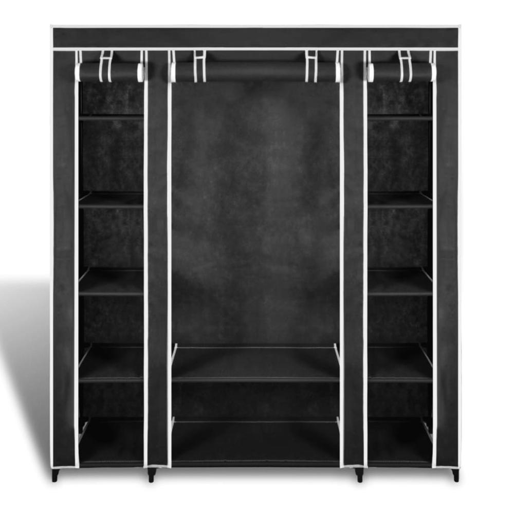vidaXL Fabric Wardrobe with Compartments and Rods 17.7"x59"x69" Black, 240495. Picture 6