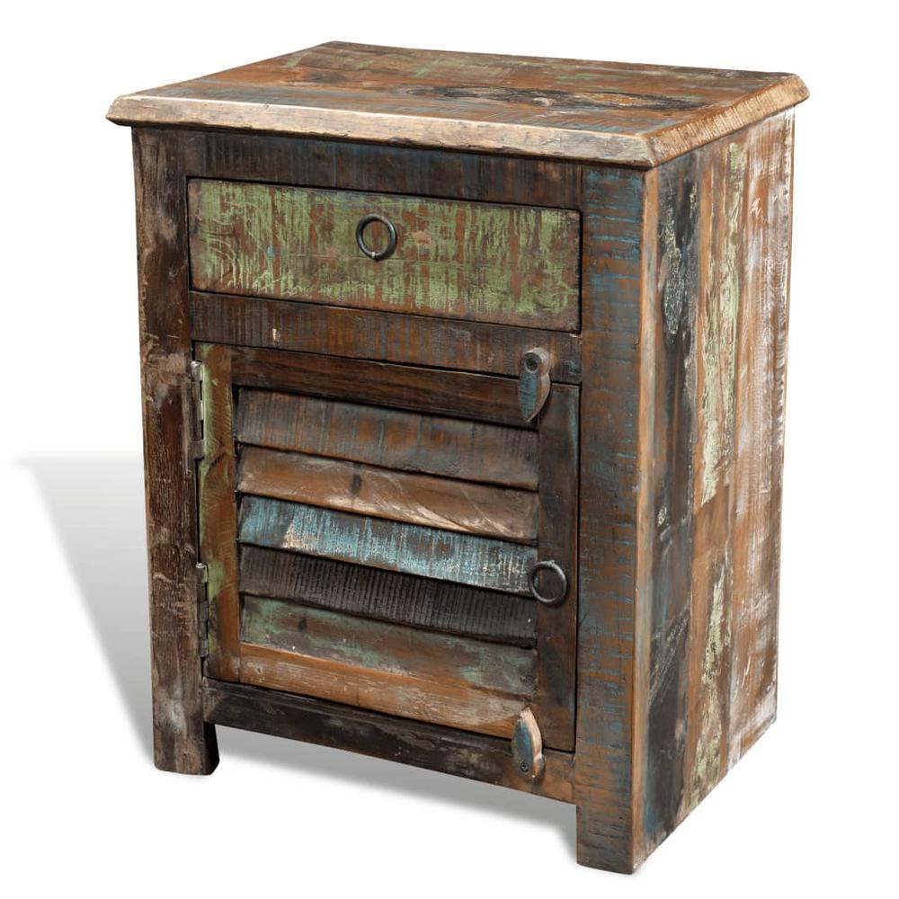 vidaXL End Table with 1 Drawer 1 Door Reclaimed Wood, 240950. Picture 3