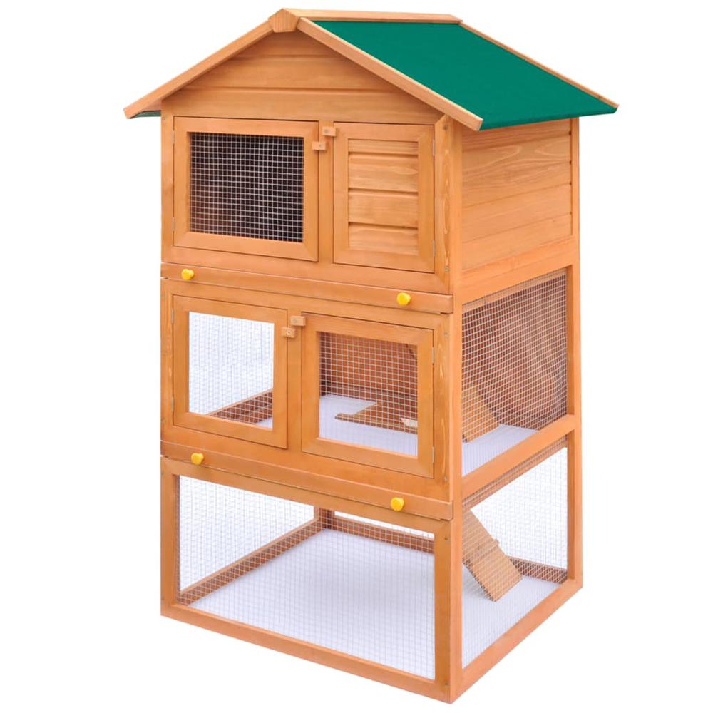 Outdoor Rabbit Hutch Small Animal House Pet Cage 3 Layers Wood, 170161. Picture 1