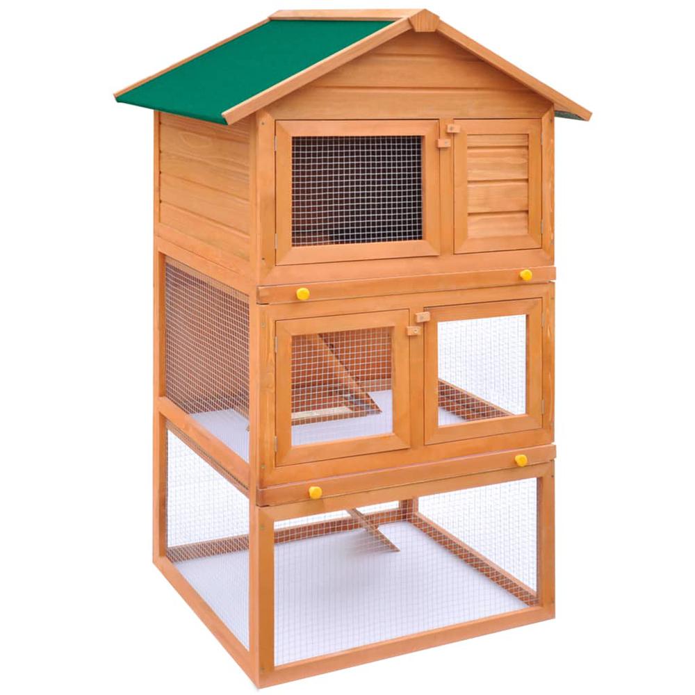 Outdoor Rabbit Hutch Small Animal House Pet Cage 3 Layers Wood, 170161. Picture 2