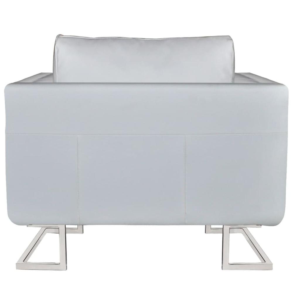 vidaXL Cube Armchair with Chrome Feet White Faux Leather, 241005. Picture 3