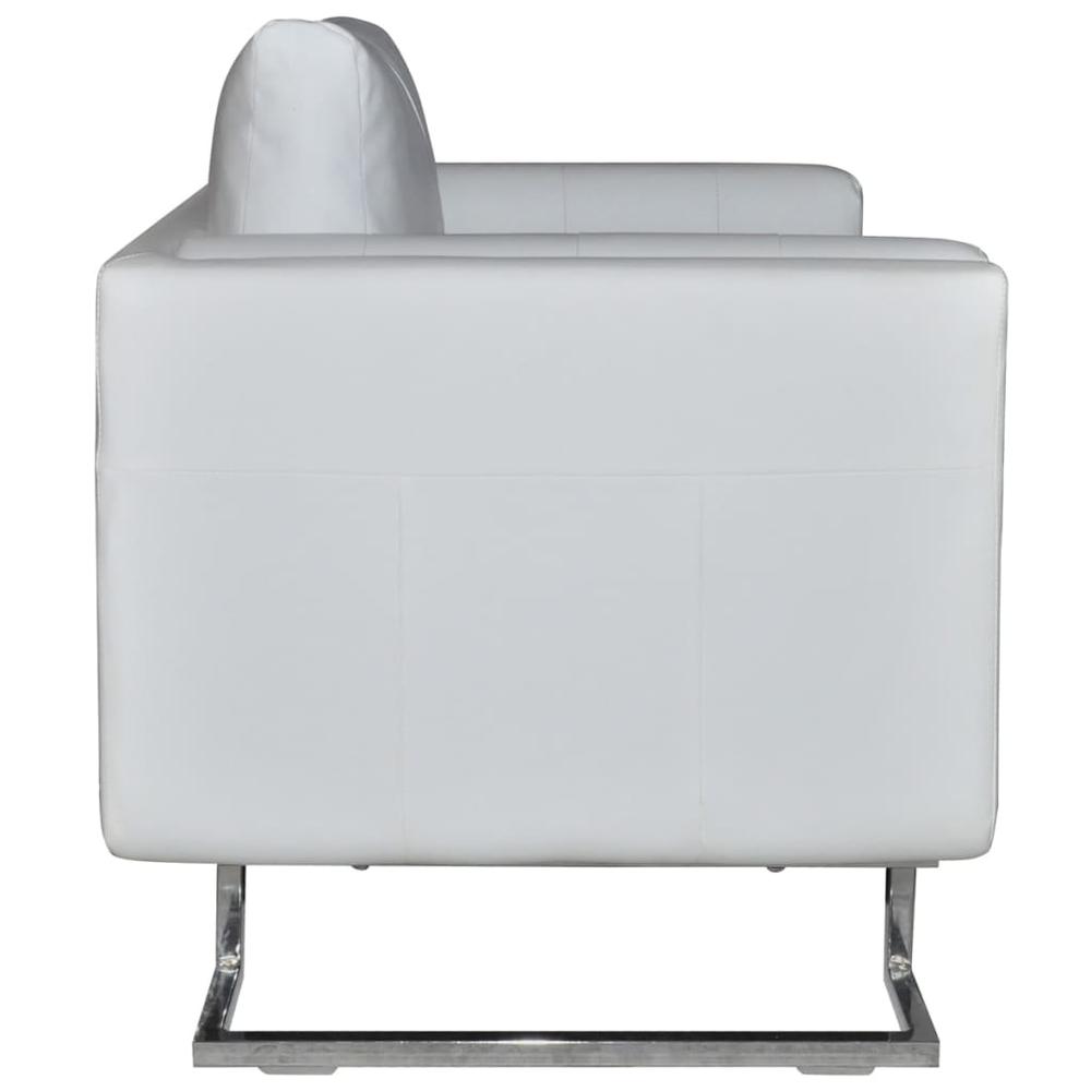 vidaXL Cube Armchair with Chrome Feet White Faux Leather, 241005. Picture 5